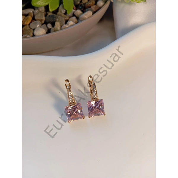 PEMBE ZİRKON TAŞLI VIP KÜPE