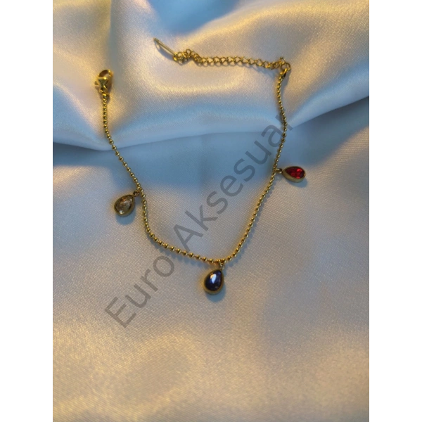 Renkli Taş Detaylı Çelik Bileklik