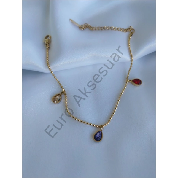 Renkli Taş Detaylı Çelik Bileklik