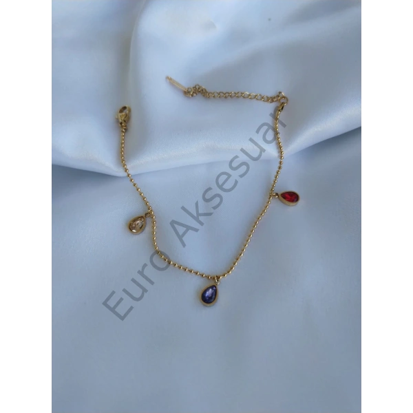 Renkli Taş Detaylı Çelik Bileklik