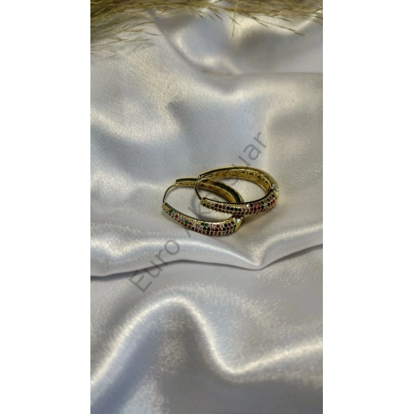 Renkli Taş Detaylı Çelik Küpe