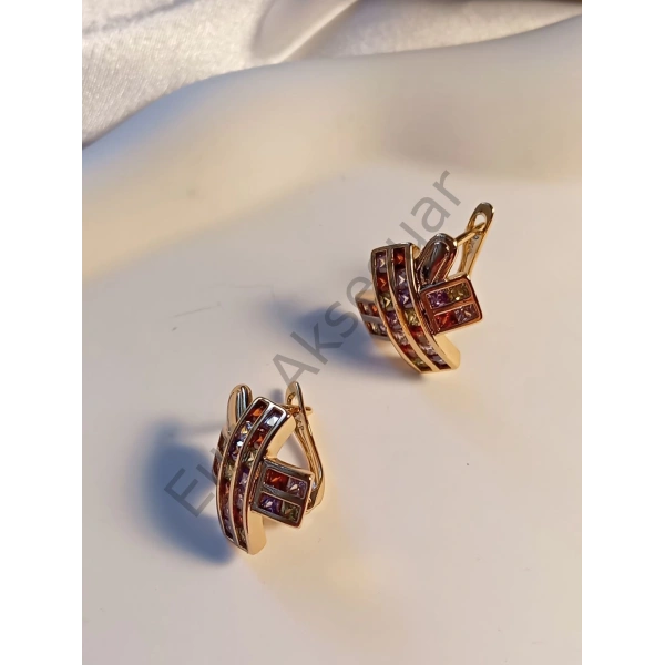 RENKLİ TAŞ DETAYLI VIP KÜPE