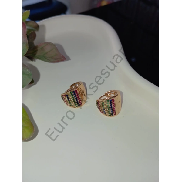 Renkli Taş Detaylı Vip Küpe