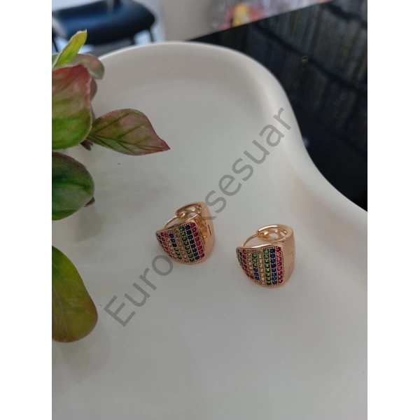 Renkli Taş Detaylı Vip Küpe