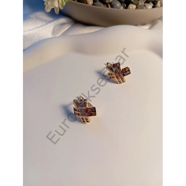 RENKLİ TAŞ DETAYLI VIP KÜPE