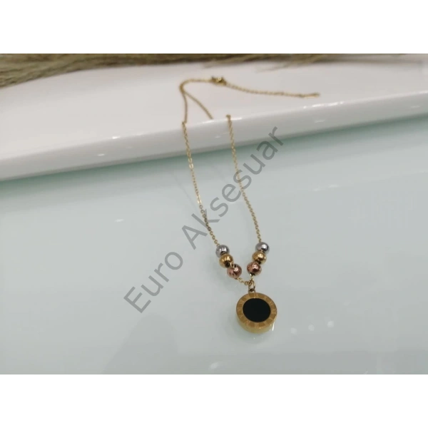 Roma Rakamı Detaylı Çelik Kolye