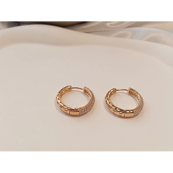 Rose Renk Zirkon Taşlı Halka Küpe 2 cm