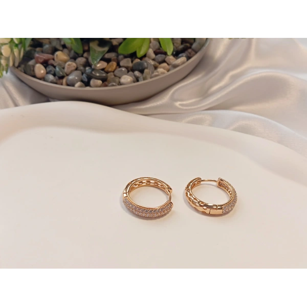 Rose Renk Zirkon Taşlı Halka Küpe 2 cm