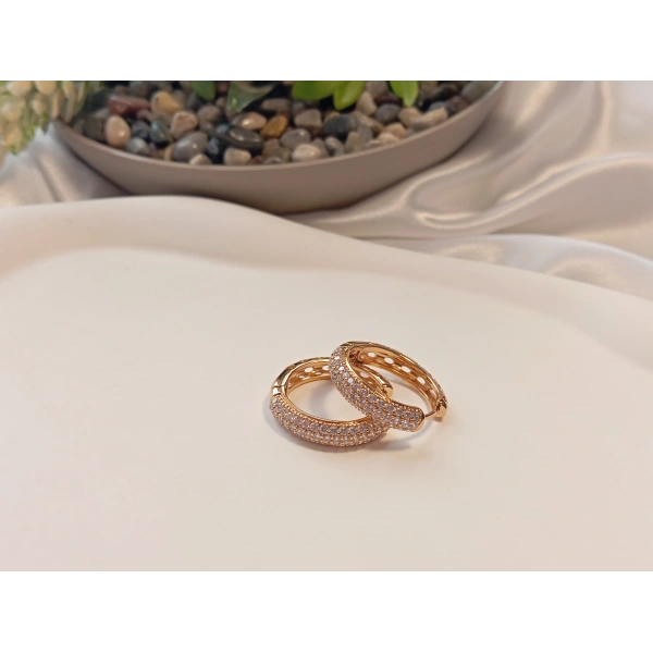 Rose Renk Zirkon Taşlı Halka Küpe 2 cm