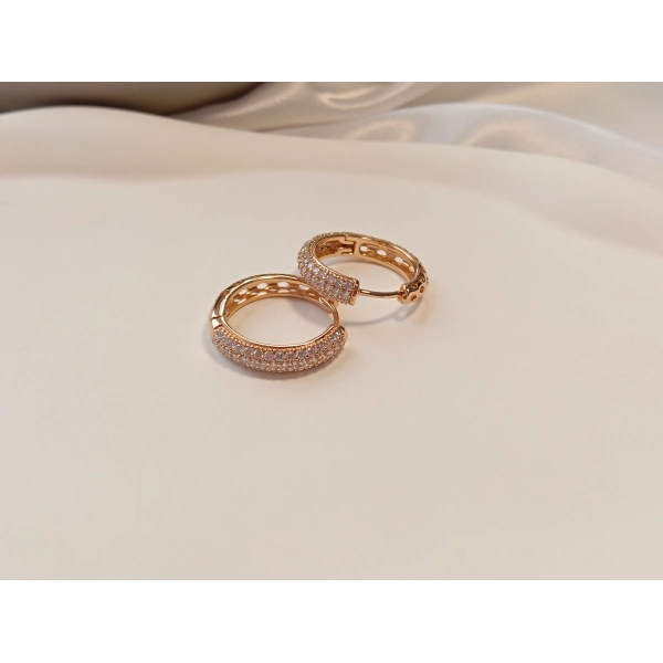 Rose Renk Zirkon Taşlı Halka Küpe 2 cm