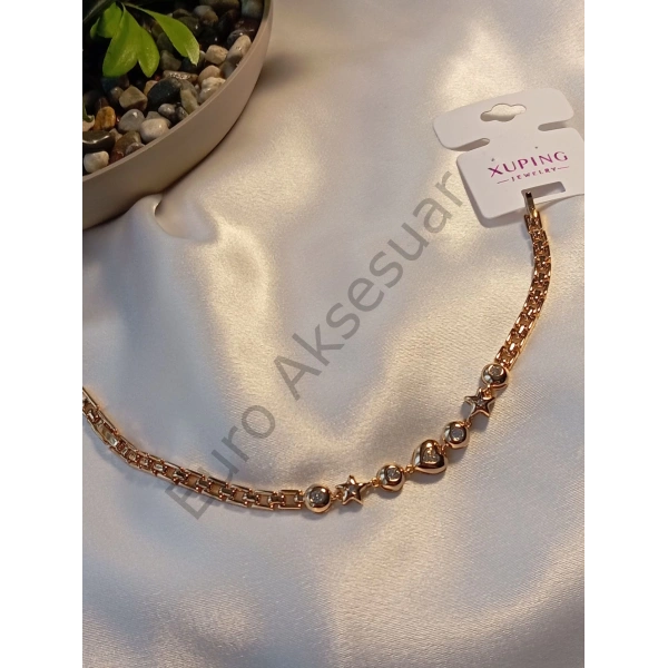Rose Yıldız ve Kalp Detaylı Xuping Bileklik