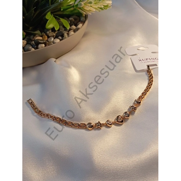 Rose Yıldız ve Kalp Detaylı Xuping Bileklik