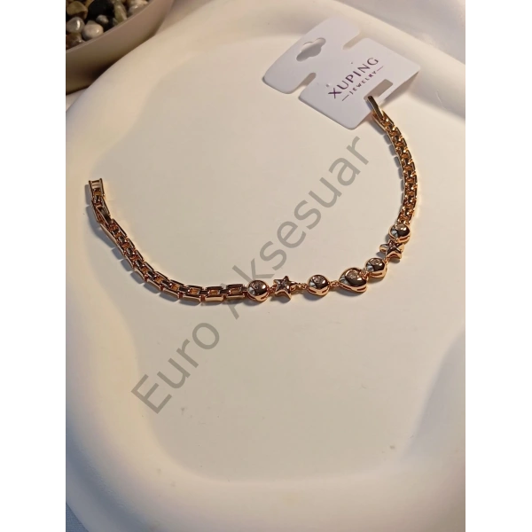 Rose Yıldız ve Kalp Detaylı Xuping Bileklik