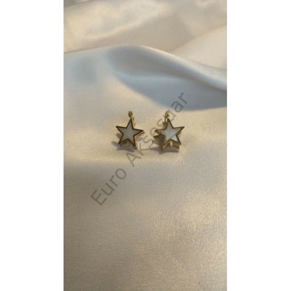 Sedefli Çelik Yıldız Detaylı Çelik Küpe