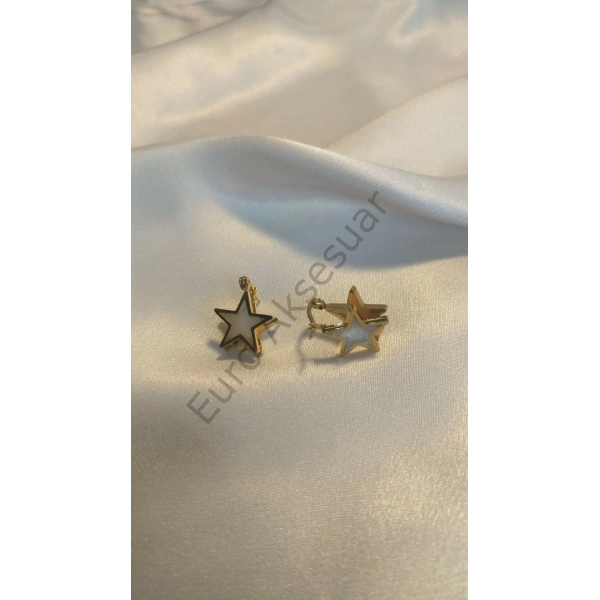 Sedefli Çelik Yıldız Detaylı Çelik Küpe