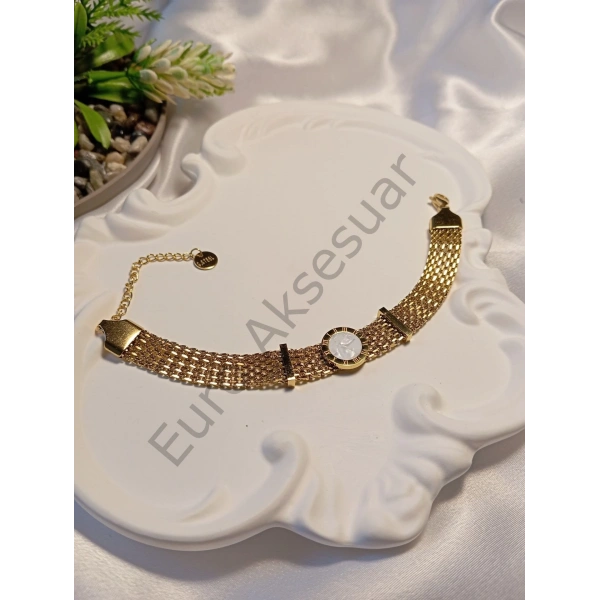 Sedefli Hasır Detaylı Çelik Bileklik