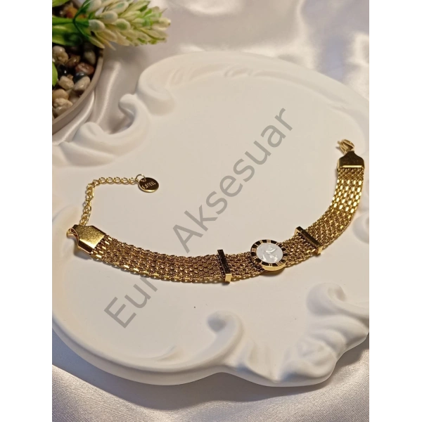 Sedefli Hasır Detaylı Çelik Bileklik