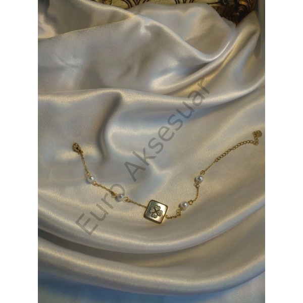 Sedefli İnci Detaylı Çelik Bileklik