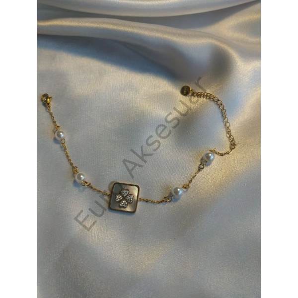 Sedefli İnci Detaylı Çelik Bileklik