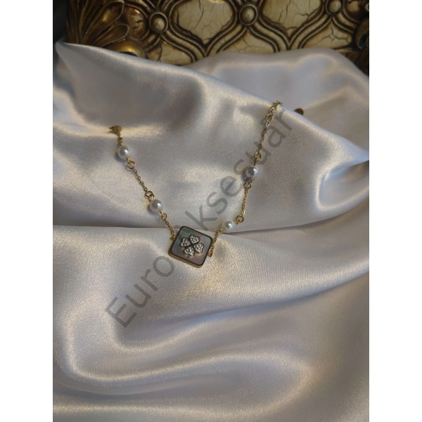 Sedefli İnci Detaylı Çelik Bileklik