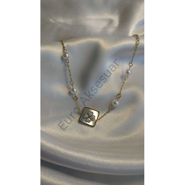 Sedefli İnci Detaylı Çelik Bileklik