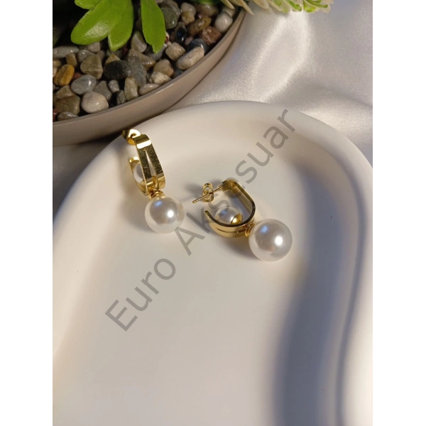 Şık İnci Detaylı Çelik Küpe