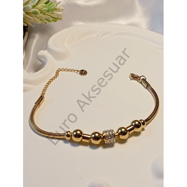 Silindir Zirkon Taşlı Çelik Bileklik