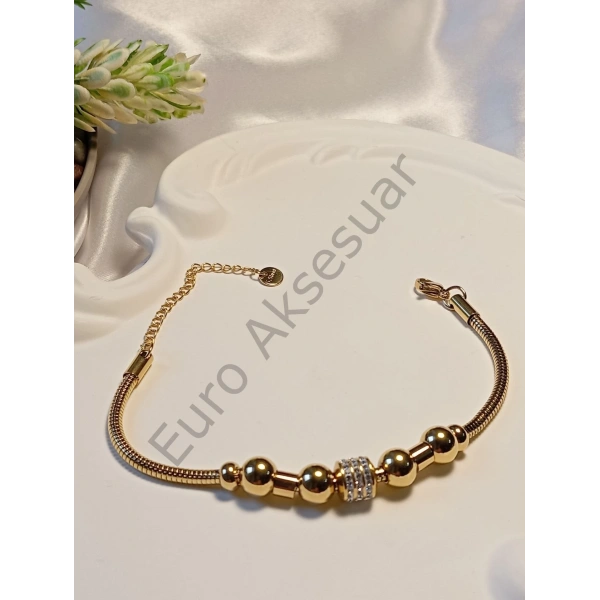 Silindir Zirkon Taşlı Çelik Bileklik