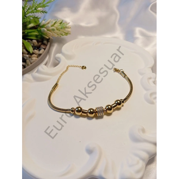 Silindir Zirkon Taşlı Çelik Bileklik