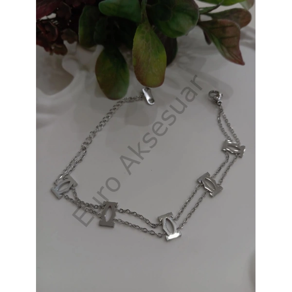 Silver Çift Zincirli Çelik Bileklik