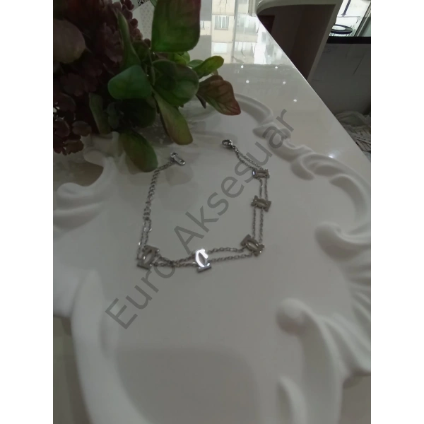 Silver Çift Zincirli Çelik Bileklik