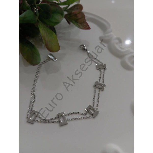Silver Çift Zincirli Çelik Bileklik