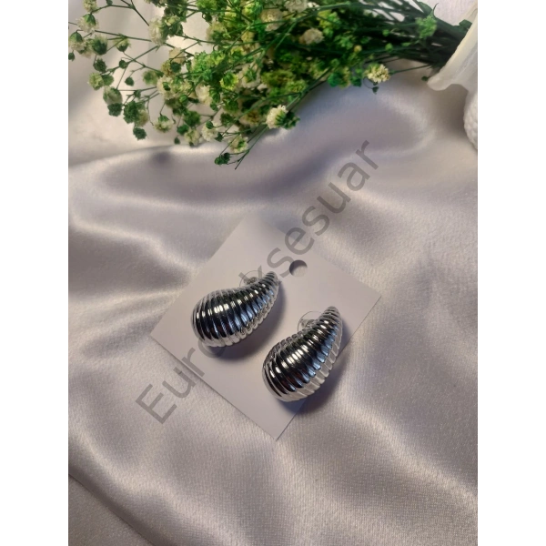 Silver Çizgi Detaylı Bubble Küpe