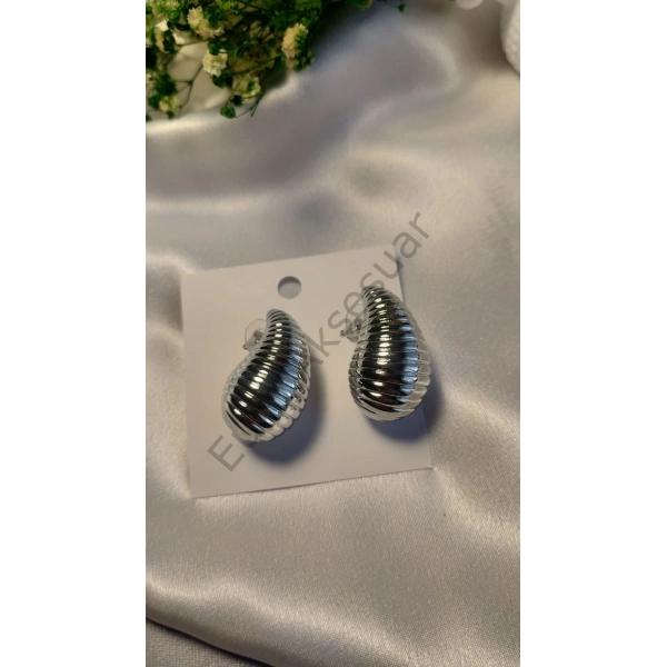 Silver Çizgi Detaylı Bubble Küpe