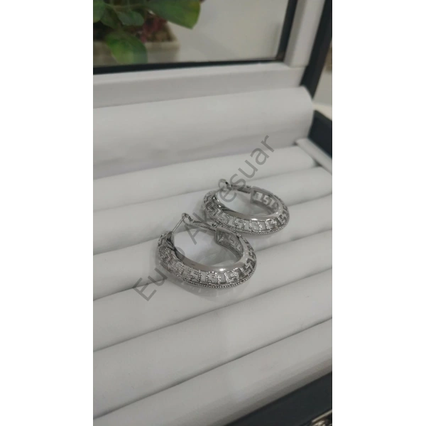 Silver Dantel Bombeli Çelik Halka Küpe