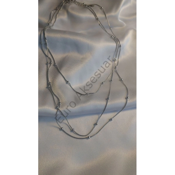 Silver Dorikalı Üçlü Çelik Kolye