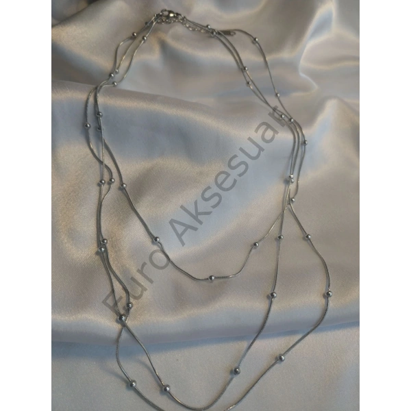 Silver Dorikalı Üçlü Çelik Kolye