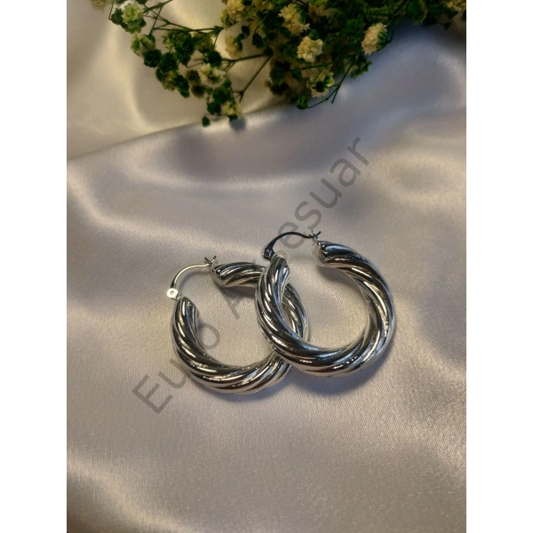 Silver Halka Detaylı VIP Küpe