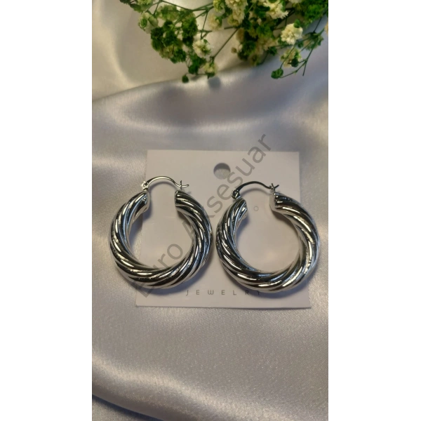 Silver Halka Detaylı VIP Küpe