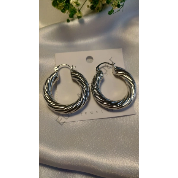 Silver Halka Detaylı VIP Küpe