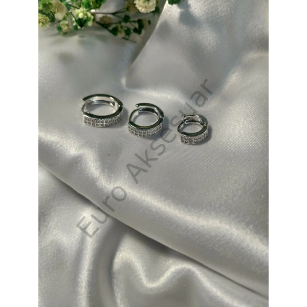 Silver Halka Detaylı VIP Üçlü Küpe