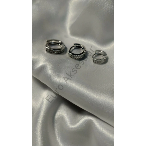 Silver Halka Detaylı VIP Üçlü Küpe