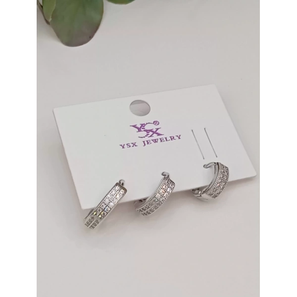 Silver Halka Detaylı VIP Üçlü Küpe