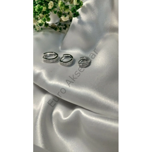 Silver Halka Detaylı VIP Üçlü Küpe