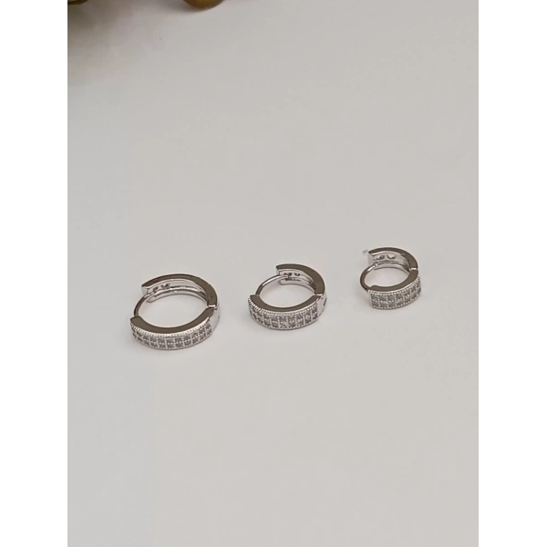 Silver Halka Detaylı VIP Üçlü Küpe