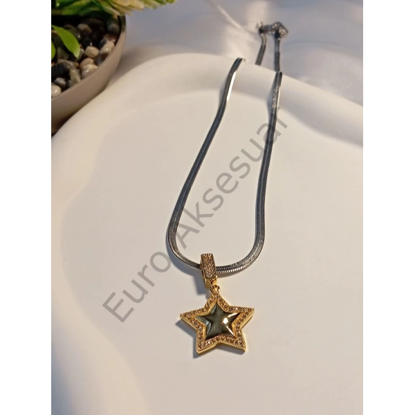 Silver İtalyan Zincirli Yıldız Figürlü Çelik Kolye