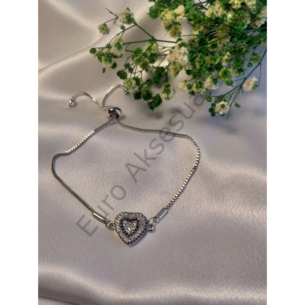 Silver Kalp Detaylı Zirkon Taşlı Bileklik