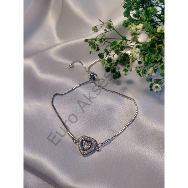 Silver Kalp Detaylı Zirkon Taşlı Bileklik