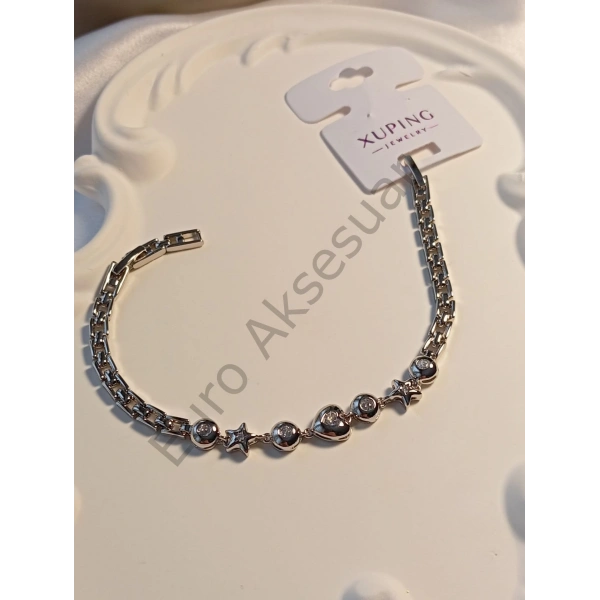Silver Kalp ve Yıldız Detaylı Xuping Bileklik
