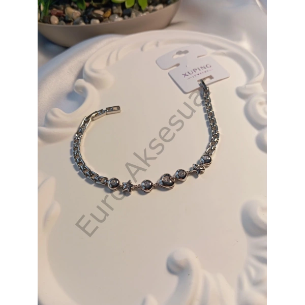 Silver Kalp ve Yıldız Detaylı Xuping Bileklik